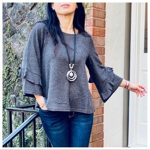 25 Charcoal gray layered sleeves cotton blend top
